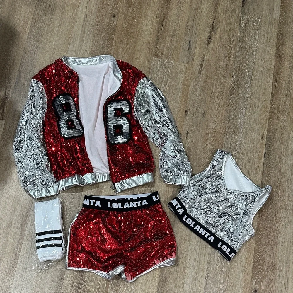 Red and Silver Sequin Kids Costume Set